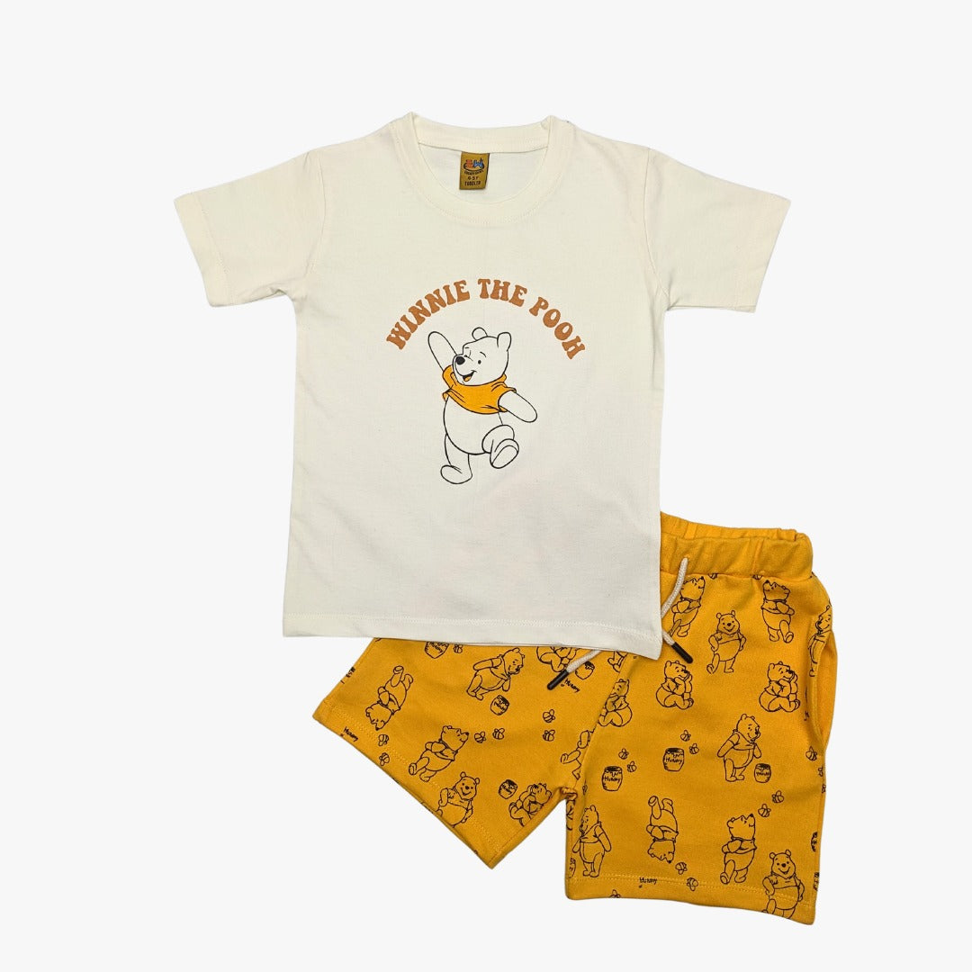 Boys Pooh Print Tee & All-Over Patterned Shorts Set